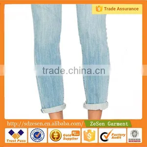 New Style Light Bule Stiletto Slight Whiskering Women Jeans Pant thumbnail-6