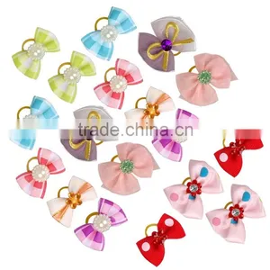 Dog Pet Cat Puppy Hair Bows Mixed Colors Grid Dots Mixed Designs Rubber Band Wholesale Pet Gifts thumbnail-3