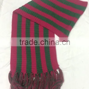 Stock Item Knitted Red and Green Stripe Scarf With Fringes thumbnail-1