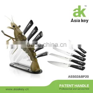 Novetly Professional Stainless Steel 6 Piece Knife Set in Prawn Acrylic Block thumbnail-1