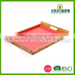 3 Pcs Set Bamboo Food Serving Tray With Red Color Base thumbnail-3