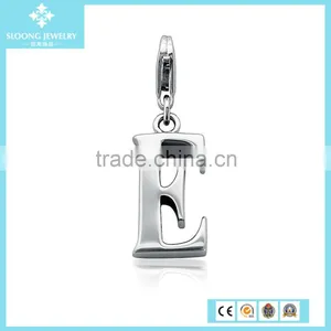 Charm Jewelry Alphabet Letter E Charm Pendant in Sterling Silver thumbnail-1