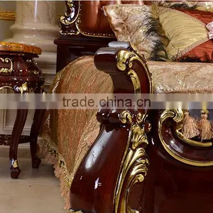 European Royal Brown Wooden Hand Carved Bed With Leather Headboard(MOQ=1 SET) thumbnail-2