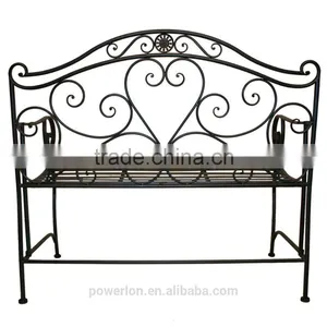 Garden Heart-Shaped 2 Seater Wrought Iron Bench White and Black thumbnail-3