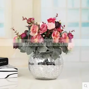 Home Table Centerpieces Terarium Crackle Silver Glass Vase for Flower Arrangement thumbnail-2