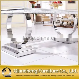 French Style Marble Top Stainless Steel 8 Seaters Dining Table Set thumbnail-6