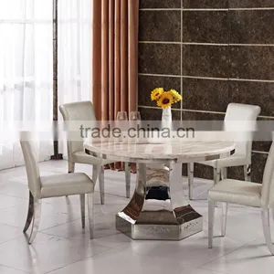 White Marble Dining Table Stainless Steel Base thumbnail-1