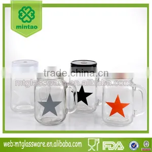 15oz Pentacle Decal Glass Mason Jar With Handle thumbnail-1