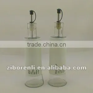 Set 2 Pieces White Stainless Steel Coated New Style Empty Colored Glass Olive Oil Vinegar Bottles Fancy Olive Oil Glass Bottle thumbnail-1