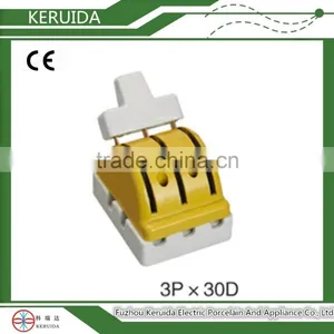 3P 30A Yellow Color Double Throw Porcelain Knife Switch thumbnail-1