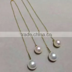AAA 8.5-9mm White Color Akoya Pearl With 14k Yellow Gold Chain Necklace thumbnail-2