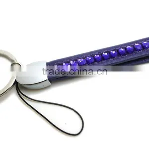 Popular Promotion Gift PU Leather Lanyard With Purple Crystal Gem, Swivel Snap Hooks, Key Ring Accembly, Acrylic Gem Key Chain thumbnail-4