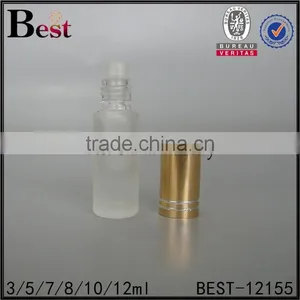 Cosmrtics 5ml 10ml Small Roll on Bottle Frosted Perfume Tube Glass Roll Bottle Vial With Gold Cap China thumbnail-2