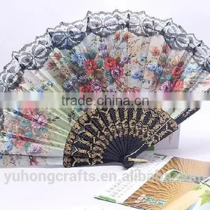 Spanish Style Plastic Folding Fan With Flower thumbnail-2