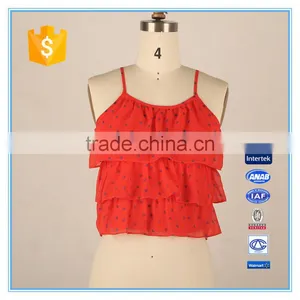 Spaghetti Latest Design Girls Crop Top With 3 Layers Ruffles thumbnail-1