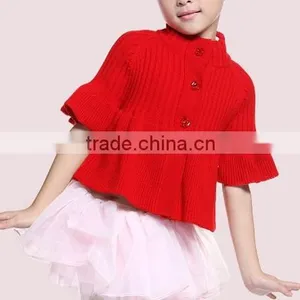Fashion Design Batwing Sleeve Hooded Kids Girls Poncho Sweater thumbnail-1