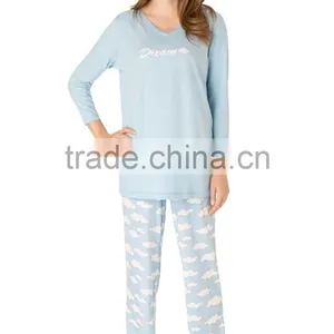 Women Blue Printed Cheap Pajamas Set thumbnail-1