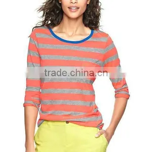 LADES STRIPED LONG SLEEVE T SHIRT thumbnail-1