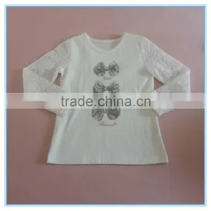 Girls Printed Lace Sleeve t Shirt, Beautiful Girl t Shirt With Printing, Fancy Gril Long Sleeve t Shirt, Bowknot Decorated Wear thumbnail-1
