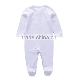 Baby White Footed Cotton Rompers Onesie Long Sleeve 3 Months White Plain Colour Bodysuit thumbnail-6