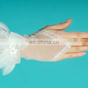 Real Pictures SHMY-V004 Ivory Organza Bowknot Bridal Gloves thumbnail-1