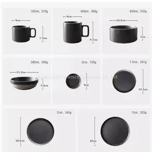 Matt Figuline Black Color 450 ml Ceramic Mug and Plate Set thumbnail-1