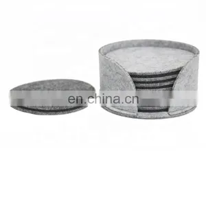 Laser Cut Round Felt Drink Coaster With Printed Logo Cup Coasters Set With Holder thumbnail-5