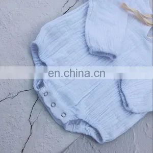 Wholesale Soft Cotton Full Sleeve Baby Girls Boys Linen Romper thumbnail-4