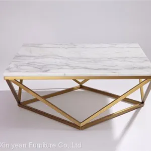 Mid Century Marble + Stainless Steel Gold Coffee Table thumbnail-1