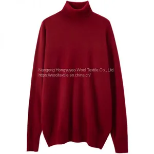 High Quality Custom Red Color Mens Knit Turtleneck Cashmere Sweater /Long Sleeve Roll Neck Pullover thumbnail-3