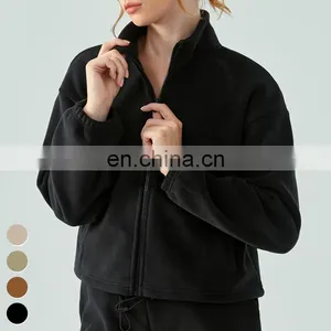 Winter Training Running Sweater Coat Stand Collar Windproof Outdoor Sports Sweatshirts Fleece Zipper Yoga Jacket For Women thumbnail-5