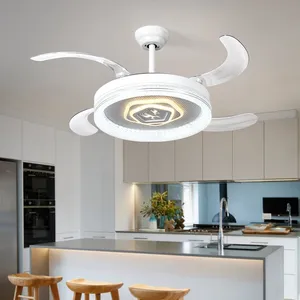 42′′ Chandelier Modern Pendant Lights Golden Silver Retractable Invisible LED Ceiling Fan Light With LED Light and Remote Control thumbnail-3