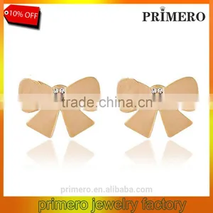 New Gold Plated Rhinestones Bow Butterfly Stud Earring For Women Jhumke Jewellery thumbnail-1
