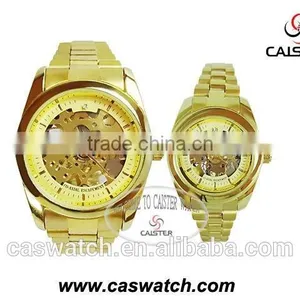 Cheap Promotional Products, Gold Skeleton Couple Watch, Fashion Mechanical Skeleton Watch, thumbnail-1