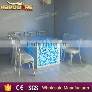 Coloful Led Light White Wooden Wedding Table , Square Dining Table With Glass thumbnail-1