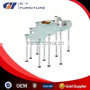 3pc Nesting Tables Frosted Glass Tops Chrome Legs thumbnail-1