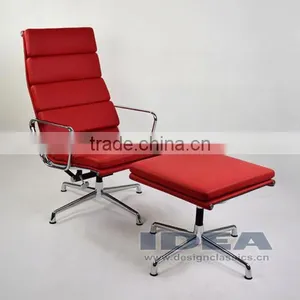 Replica Charles Management Easy Chair With Ottoman - Red Genuine Leather thumbnail-1