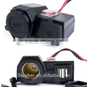 New 2.1A Waterproof Motorcycle USB Cigarette Lighter Dual USB Car Charger thumbnail-1