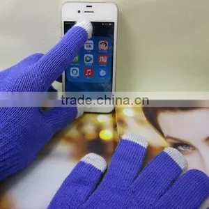 Different Material Acryllic 3 Fingers Knitted Touch Gloves thumbnail-5