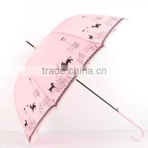 23 Inch Stick Crook Handle Cat Print Lady Umbrellas thumbnail-6