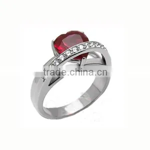 Heart Shape Red Crystal Stainless Steel Jewelry One Stone Ring Designs Big Stone Ring Designs Simple Stone Ring Designs (LR9420) thumbnail-1