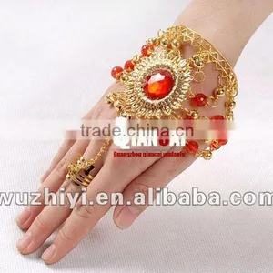 Wholesale Belly Dance Accessory Bracelet With Rings Attached and Big Ruby (T010) thumbnail-1