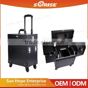 Wholesale Plastic PVC Travel Cosmetic Bag Light Trolley Makeup Case With External Wheel thumbnail-1