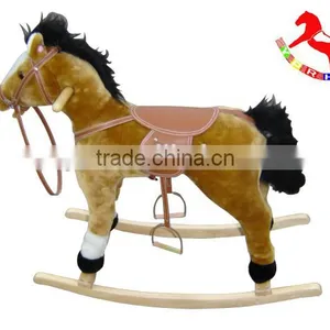 Beautiful High Quality Plush Rocking Horse With Wooden Base Wheels thumbnail-1