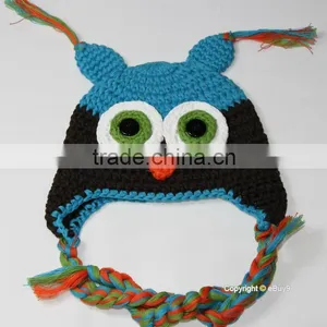 Newborn Baby Crochet Owl Ear Flat Beanie Hat FCK-119220850 thumbnail-1
