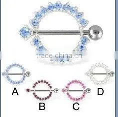 Round Jeweled Rings With Nipple Barbell Body Piercing Jewelry thumbnail-1