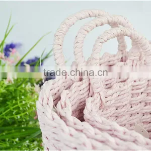 Sweety Pink Color Hand Woven Mini Hanging Baskets for Gifts thumbnail-5