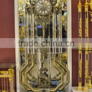 Antique Copper Clock With Crystal Column, 19th Century French Gilded Bronze Clock thumbnail-2
