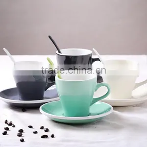Glazed Ceramic Mug and Saucer Outside Color and Inside White thumbnail-4