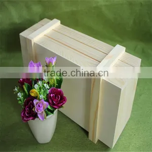 Unfinished Rectangle Pine Wooden Basket for Fireplace or Wastepaper thumbnail-4